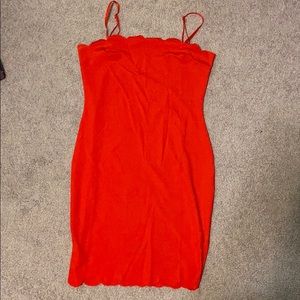 Red Scalloped Edge Tight Dress